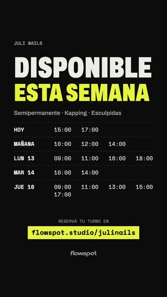 Historia de ejemplo en estilo oscuro con horarios libres de una manicura