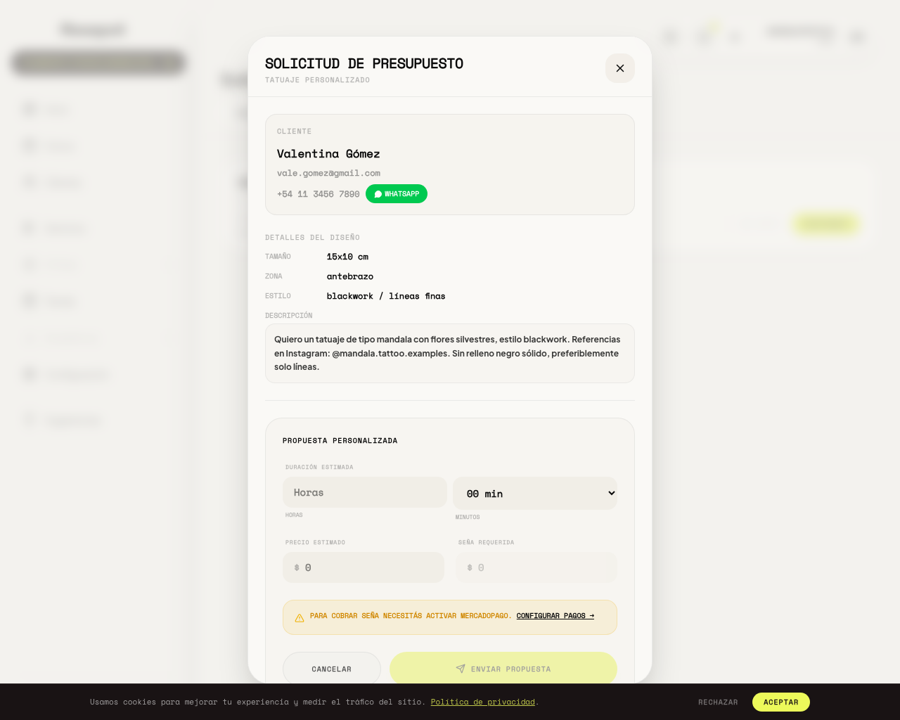 Formulario de propuesta en Flowspot