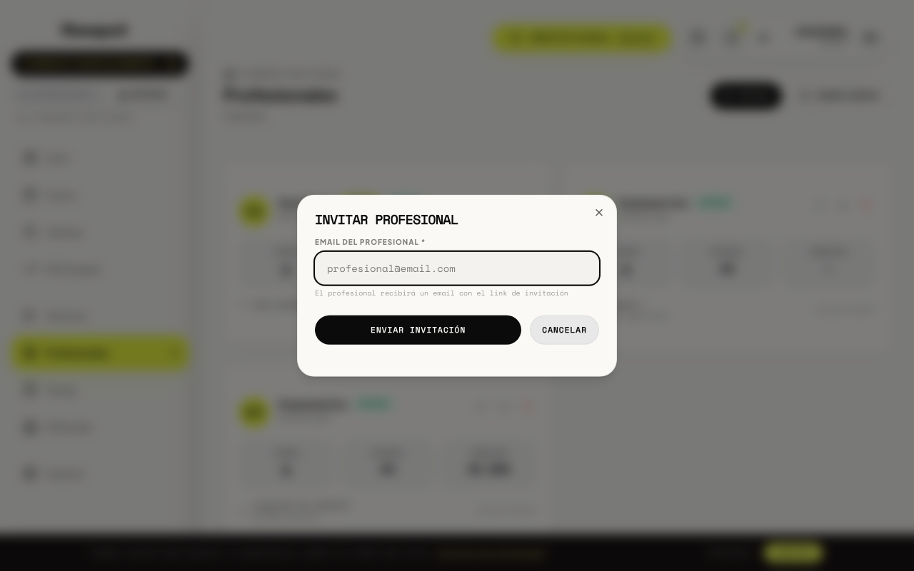 Dialog de invitación de profesional