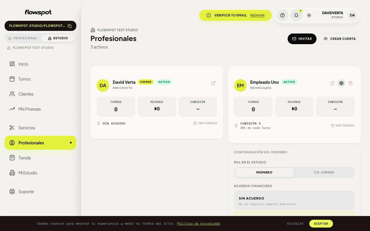Panel de configuración de miembro — rol y permisos