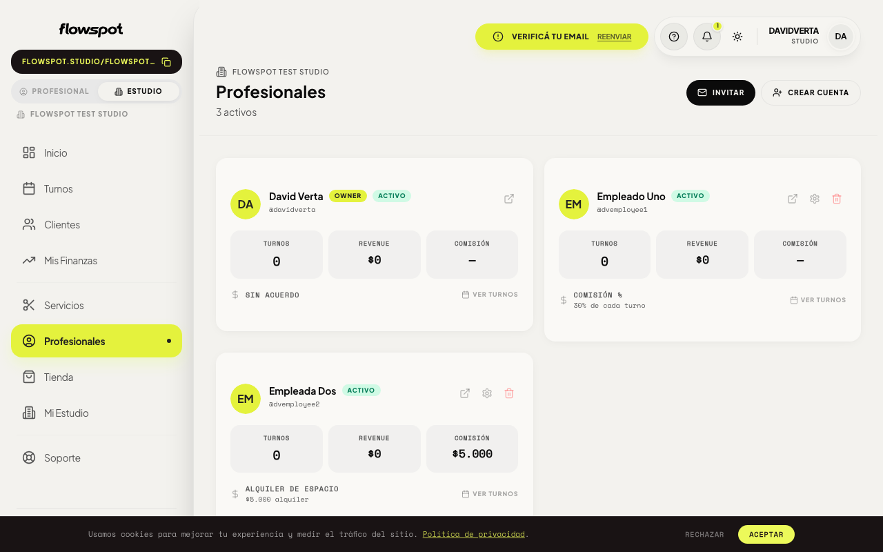 Lista de profesionales del estudio
