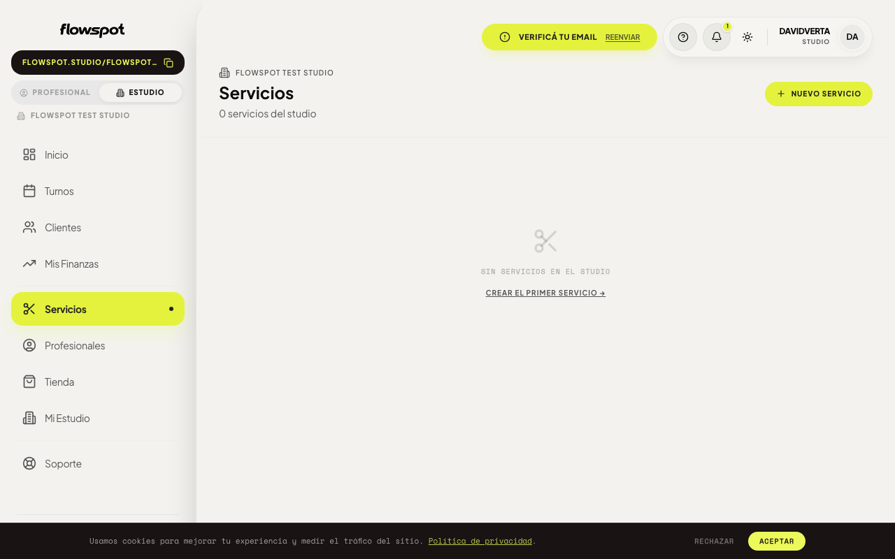 Lista de servicios del estudio