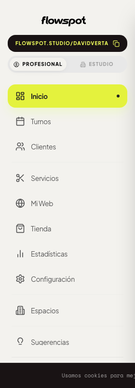 Toggle Profesional / Estudio en el sidebar